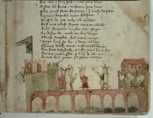 A Meeting on a Bridge, from The War of Attila by Nicola da Casola by Franco Italian School